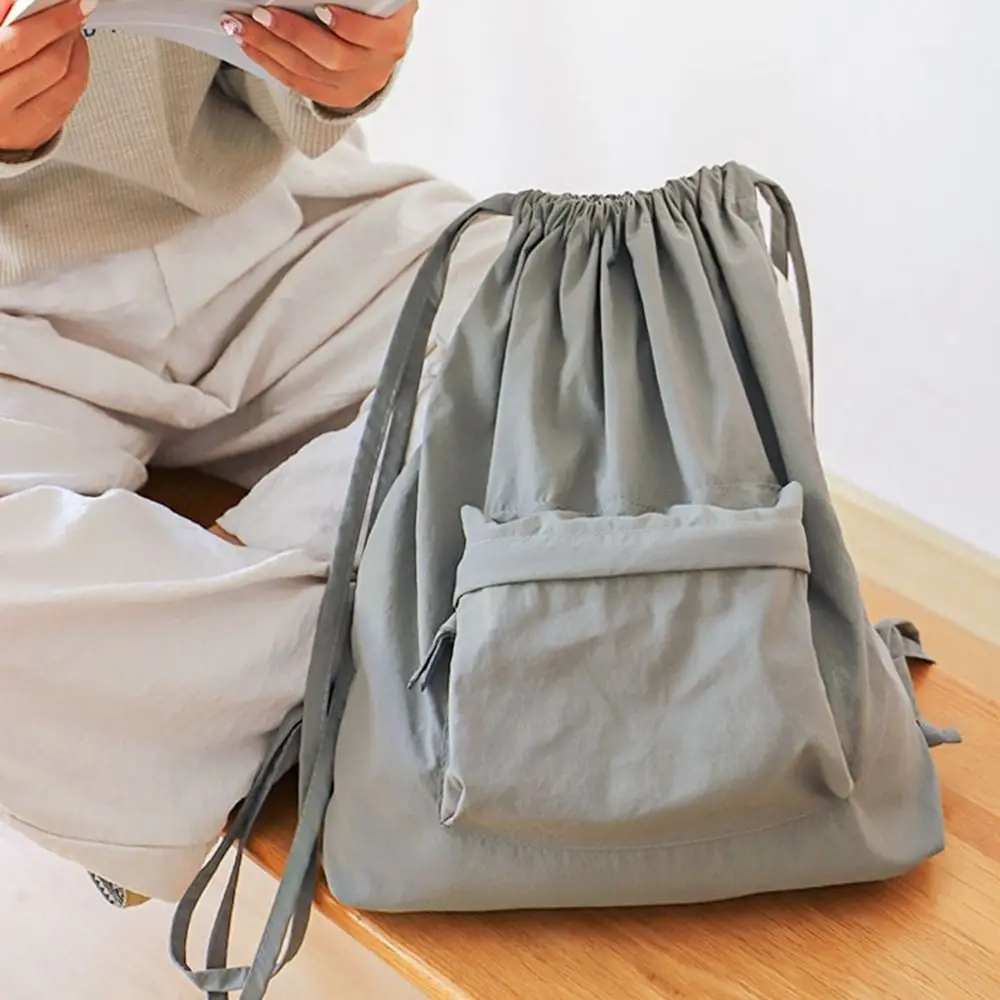 

Korean Style Drawstring Backpack Portable Type Large Capacity Nylon Backpack Niche Design Solid Color Cloth Shoulder Bag Women