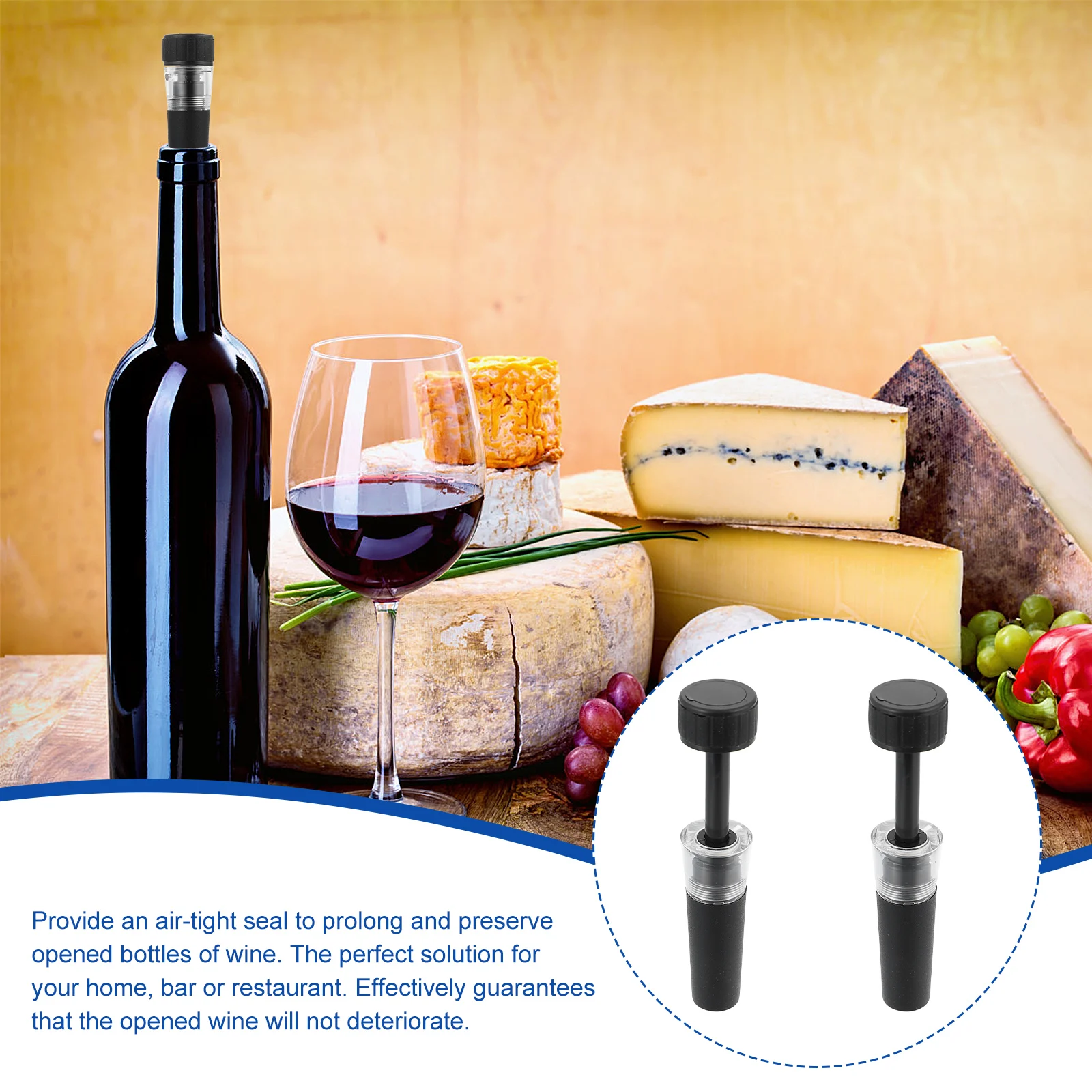 

2PCS Premium Vacuum Pump Bottle Stopper Red Wine Fresh Seal Wine Stopper Air Tight Cap