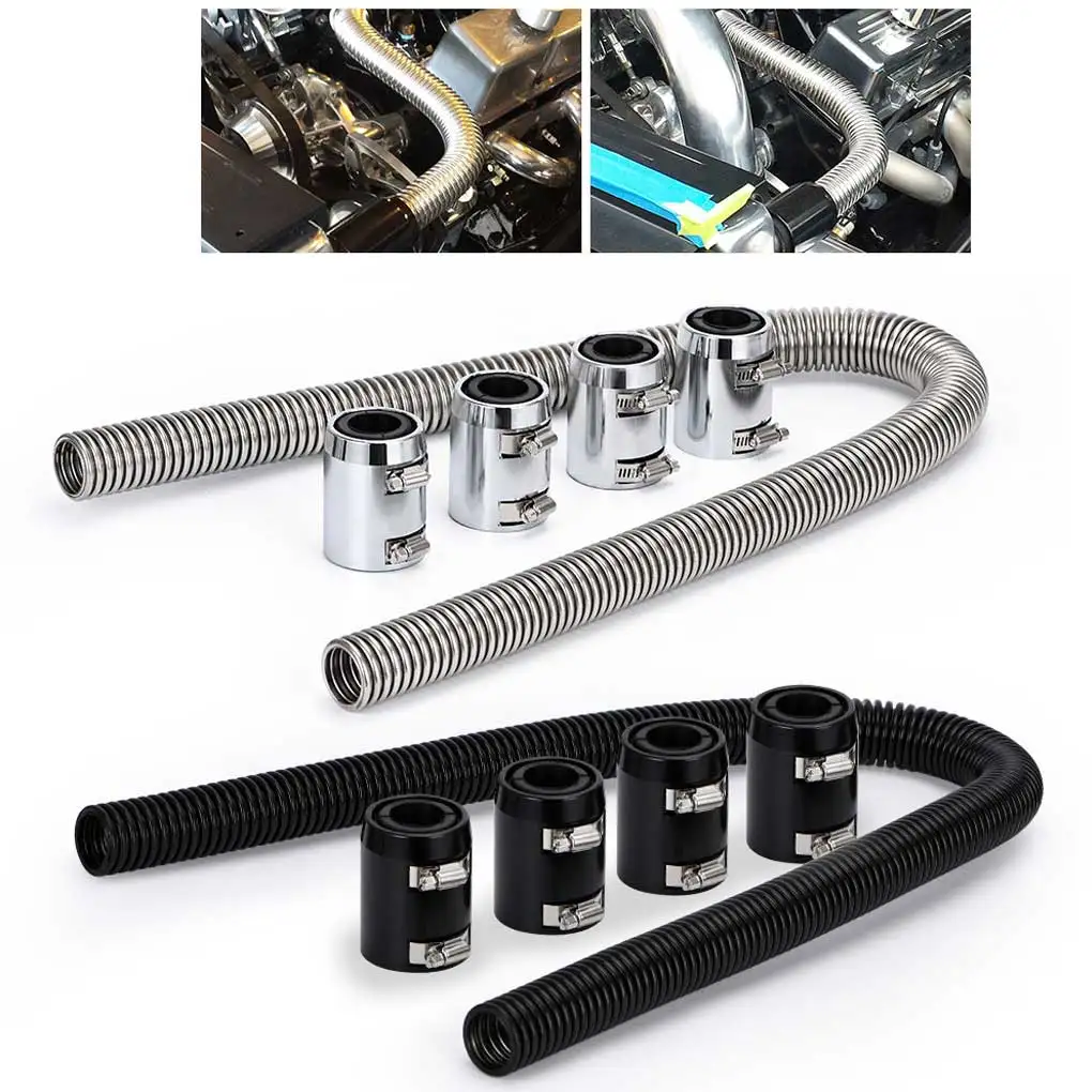 

Car Radiator Flexible Stainless Steel Corrosion-Proof Coolant Hose Cooling with End Covers Clamp Pipe Hoses Silver