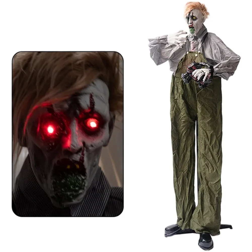 

190 см уличное электрическое украшение зомби на Хэллоуин с активацией датчика движения кошки и вращающейся головкой для домов с привидениями