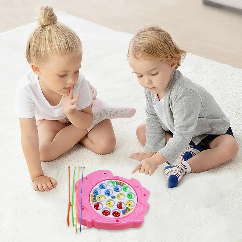 Toddler Fishing Game Battery Operated Fishing Toy With Music Portable Rotating Fishing Board Game For Home Nursery Kindergarten