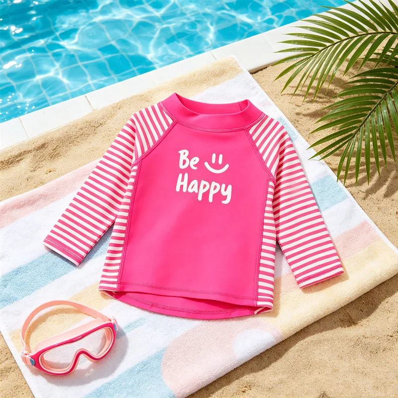 Long Sleeve Rashguard Kids Swimwear Girls Surf Suit UPF 50+ Sun Protection Shirts Boys Swim Rash Guard Beach Wear