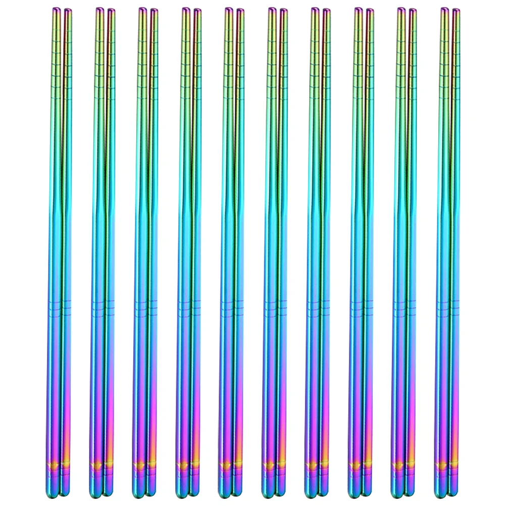 

10pcs Anti-Slip Heat Resistant Chopsticks 10 Pairs Compact Stainless Steel Reusable Ramen Dinner Food Utensils Household