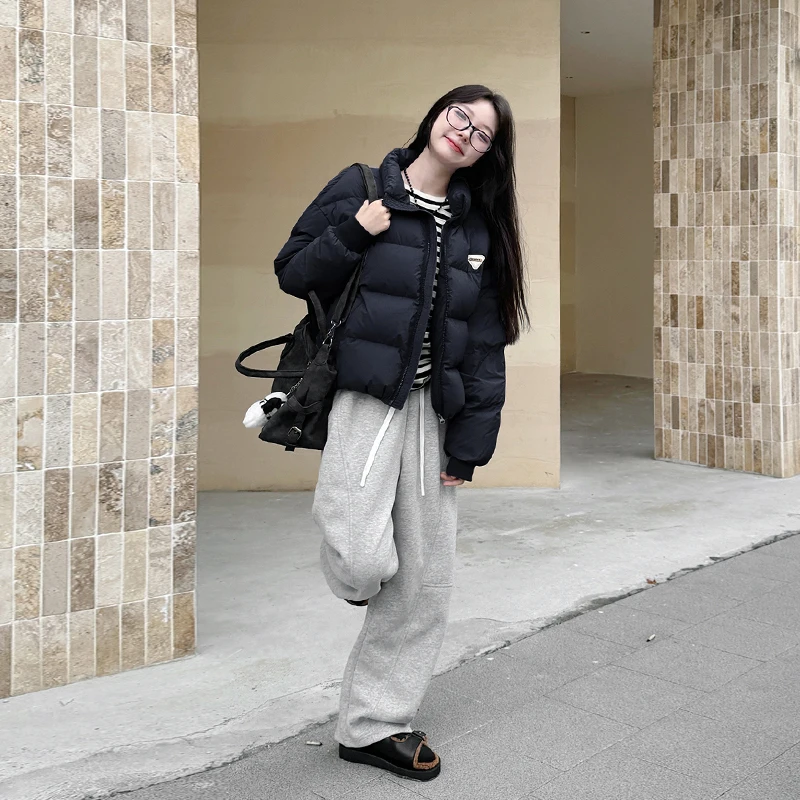 

Bla ort Puffer Jaet Женская свободная посадка с воротником-стойкой Thi Зимняя верхняя одежда Пальто Street Sle 90% пух Белый Du Feather