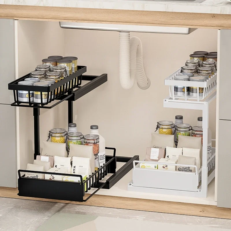 

2 Tier Under Sink Organizer and Storage Basket Slide Out Under Cabinet Organizer Shelf Multi-Purpose Pull Out Drawer