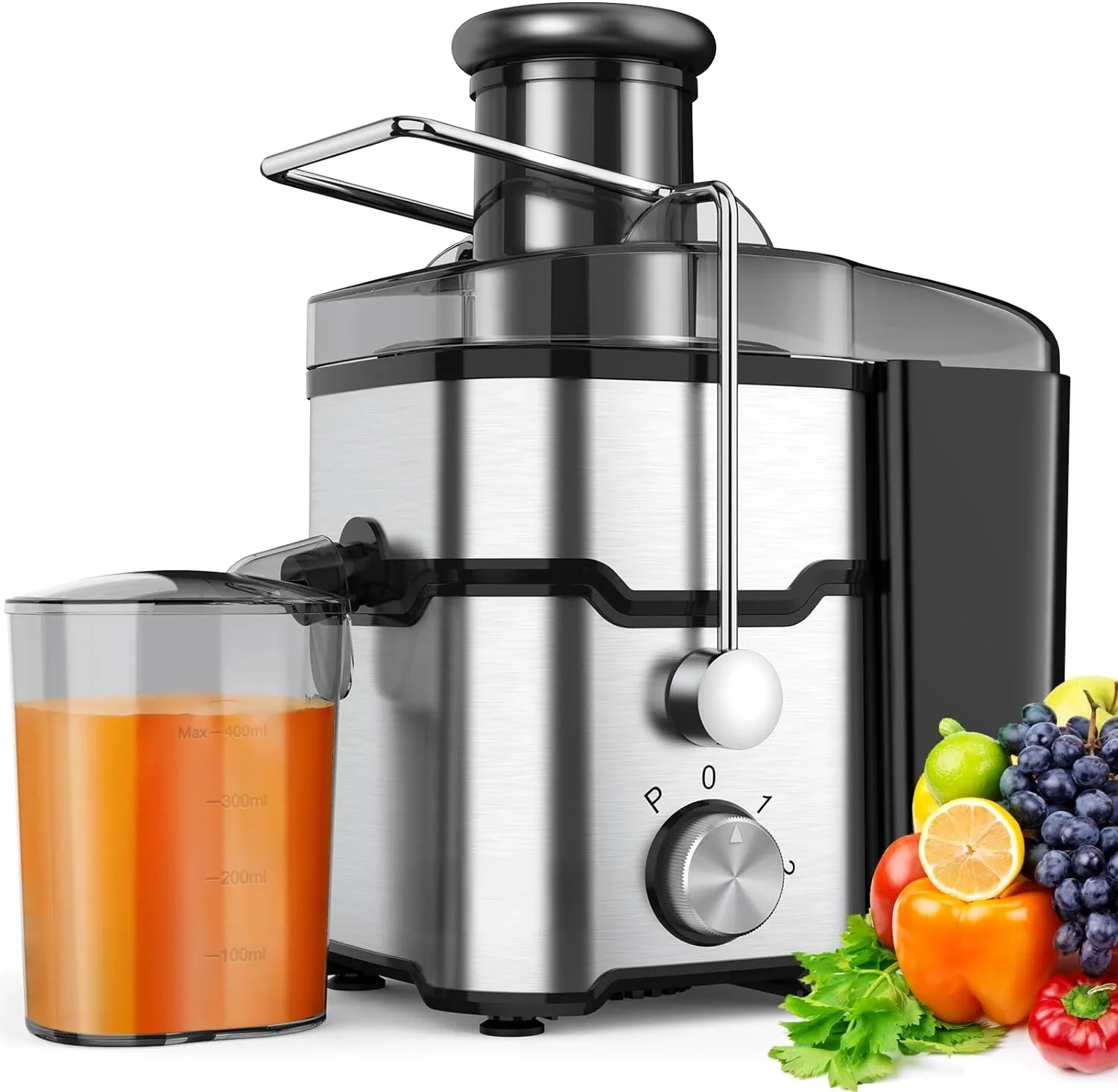 Ekstraktor Juicer sentrifugal 600W berkecepatan tinggi untuk ekstraktor buah dan sayuran dengan 3 kecepatan dan saluran umpan lebar 2.5 "-tahan lama 304 noda