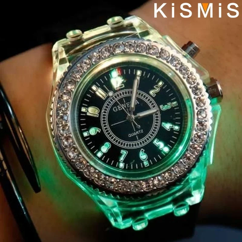 Fashion LED Sport Watch Luminous Rhinestone Design Trendy Quartz Watch for Men Women Couples Chic Practical