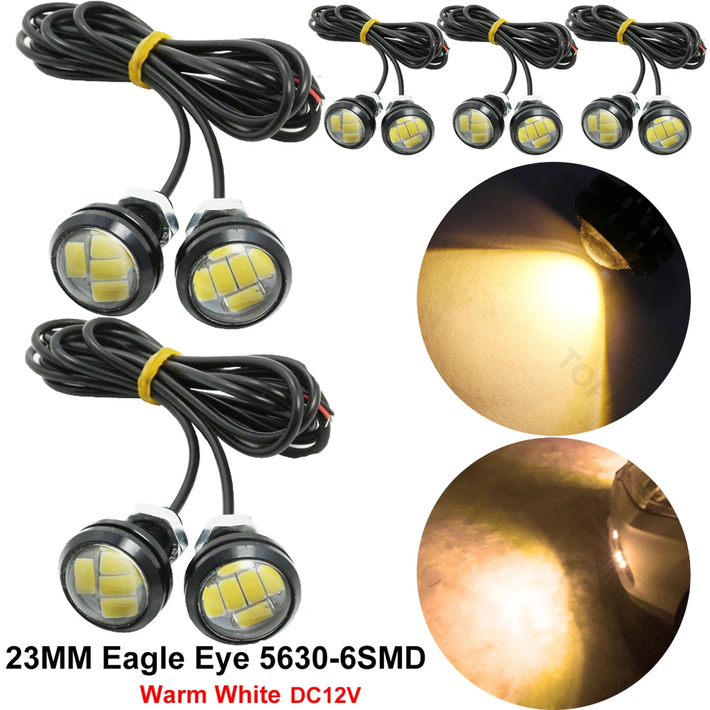 

10pcs 23MM Eagle Eye 5630 6 SMD LED Lights 3W 6000K Warm White Waterproof Daytime Running Lights Car Auto Fog Lamp Brake Lights