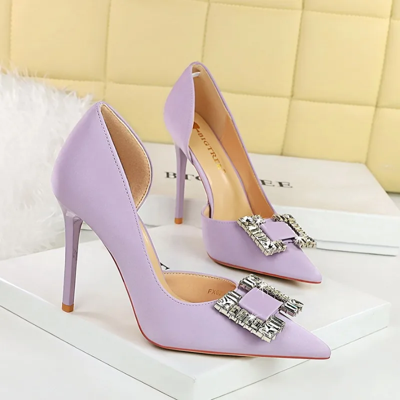 النساء 10.5 سنتيمتر عالية الكعب سيدة مثير أنيق اللؤلؤ الأرجواني مضخات الإناث أنيقة أشار تو خنجر كعب الأحذية #1