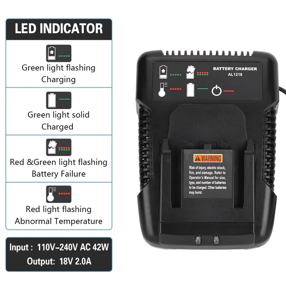 Charger AL1218 for AEG 18V Lithium Battery L1815G L1820R L1820S L1825R L1830R L1840R High Quality Fast Charging 2A