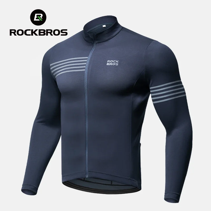 ROCKBROS Autumn Winter Cycling Jersey Lightweight High Elastic Cycling Shirt Full Zipper Long Sleeve Jersey Men Cycling Clothing