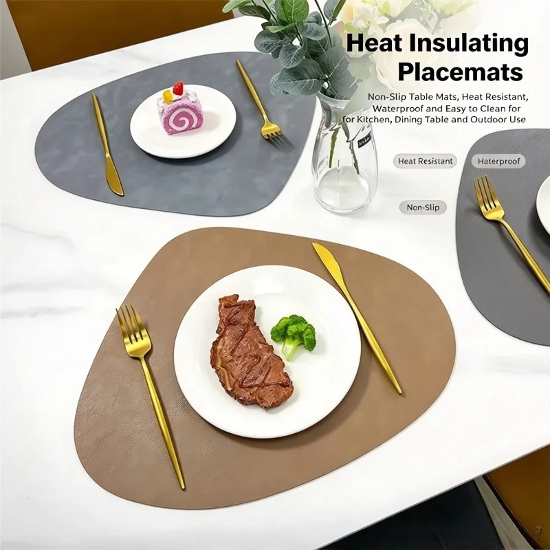 Water Drop Shaped Placemat Cowhide Texture Double Sided Table Mat Heat Resistant Insulation Pad Coaster Tableware Protector