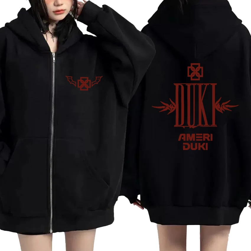 

Fashion Rapper Duki Ameri World Tour Graphic Print Zipper Hoodies Autumn Winter Men Women Hip Hop Style Fleece Zip Up Pullovers
