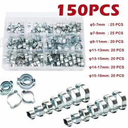 150PCS  Assortment Double Ear O Clip Air Fuel Hose Petrol Pipe Tube Clamp Worm Drive Fuel Water Hose Pipe Clip With Box