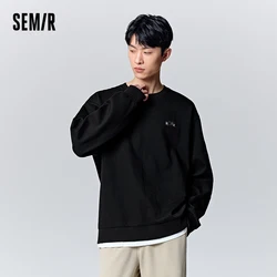 Semir Sweatshirt Men Autumn Fake Two-Piece Campus Style Embroidery Top Simple Commute Elastic Dropped Shoulder Casual Clothing