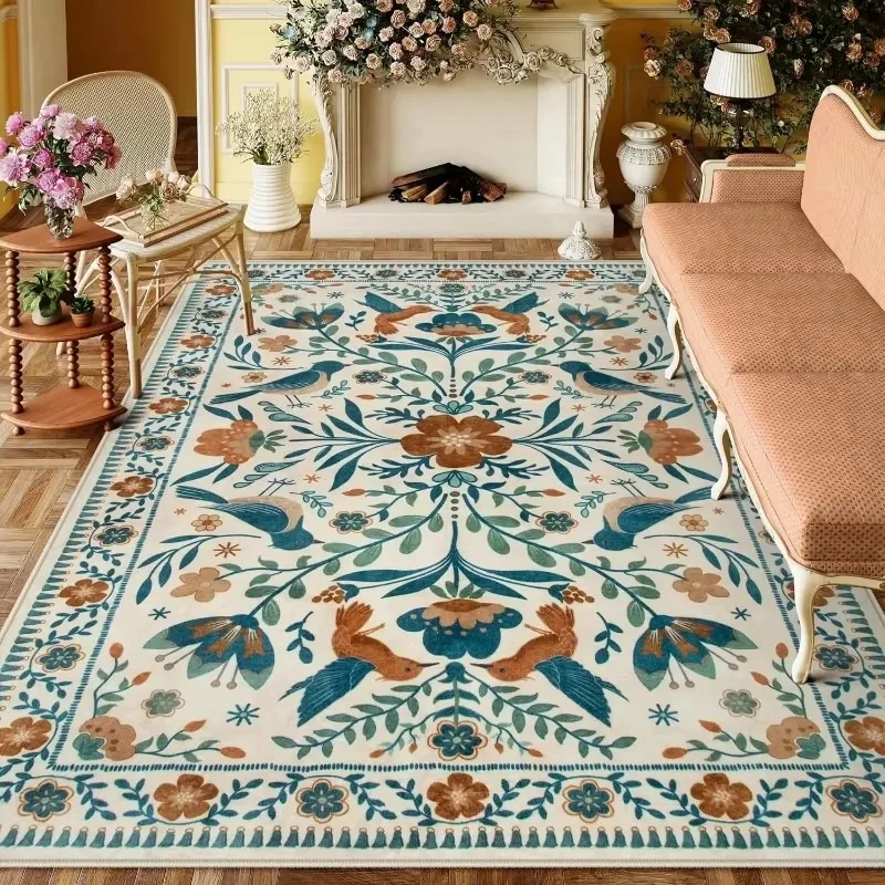American Pastoral Style Flora Fauna Print Rugs Carpet for Living Room Bedroom Decor Home Anti-slip Large Area Carpets Doormat - Detail 1