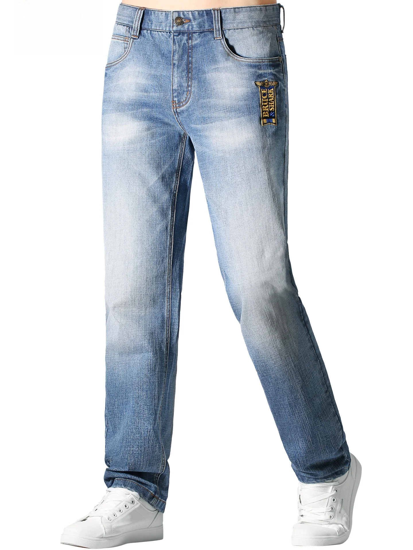 

Loose Straight Leg Men's Jeans Embroidered Large Size Thi Long Pants Faionable Urban Casual Breathable Wear Resistant