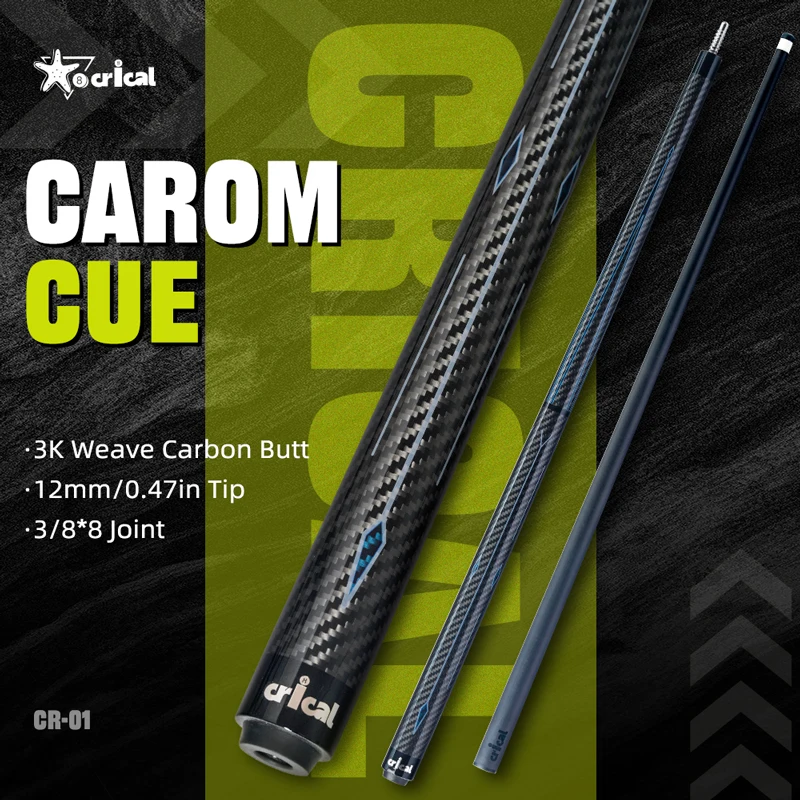 Crical Billiard Cue Stick 3 Cushion with Carbon Fiber Professional Carom Pro Taper 12mm Tip 142cm Libre Cue for Carom Cue