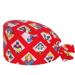 Women Surgeon Print Medical Scrub Cap Nurse Surgical Hat 100% Cotton Tieback Straps Hospital Veterinary Doctor Dentist Skullcap