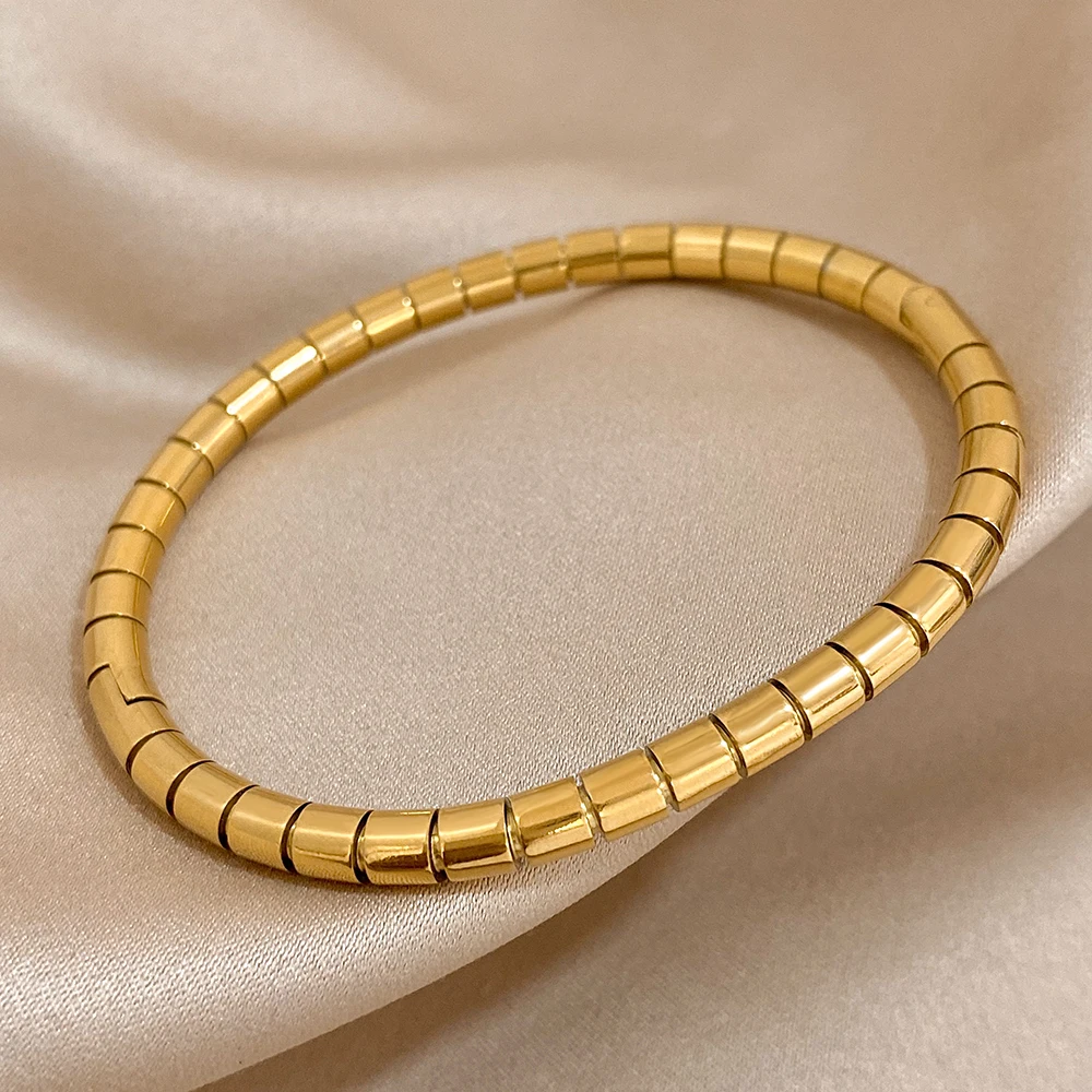 Greatera Creative Stainless Steel Snake Bone Bangles Bracelets for Women 18K Gold Plated Metal Bracelet Waterproof Jewelry 2024