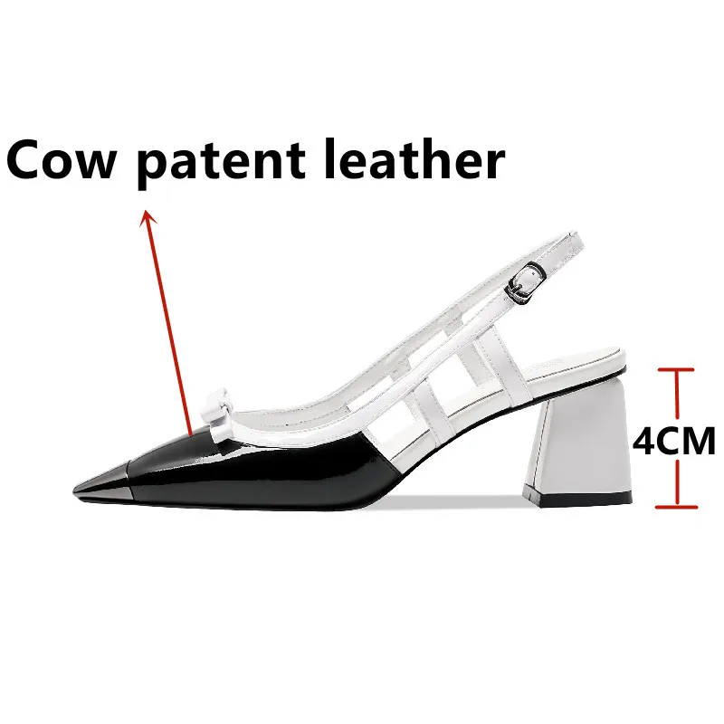 FEDONAS Elegant Fashion Sandals For Women Thick Heeled Metal Square Toe Pumps Butterfly Knot Genuine Leather Party Shoes Woman