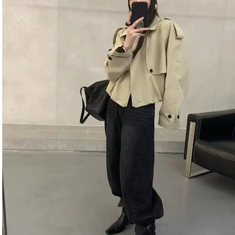 

2025 New Style Versatile and Slimming Versatile Lapel Design Irregular Short Windbreaker Jacket Women's Autumn Female Clothing