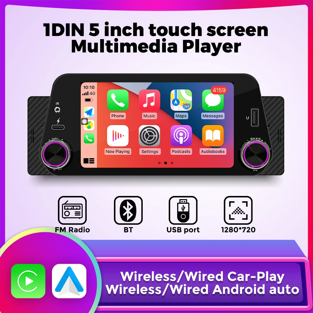 5-inch 1280*720 Autoradio Carplay Android Auto 1 Din MP5 Multimedia Universal Auto intelligente