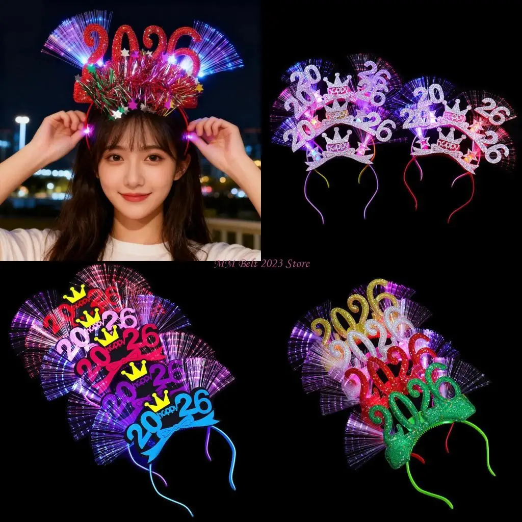 

49ME Christmas Crowns Hairband Light up Hair Hoop Glowing Headpiece Headwear