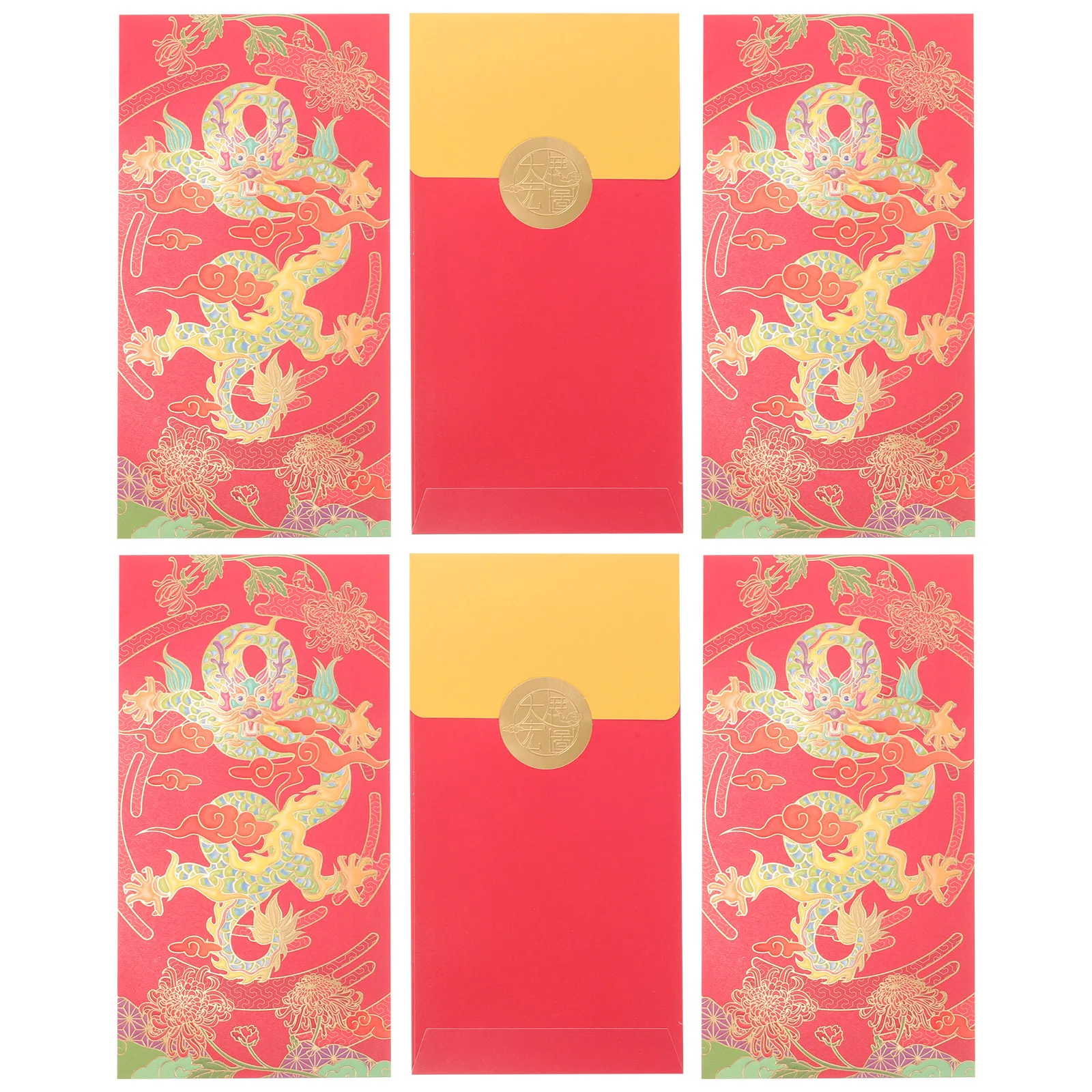 

6Pcs 2024 Chinese Red Envelopes Dragon Year Lunar New Year Red Packets Cute Cartoon Design Lucky Money Pouches for Gift Giving