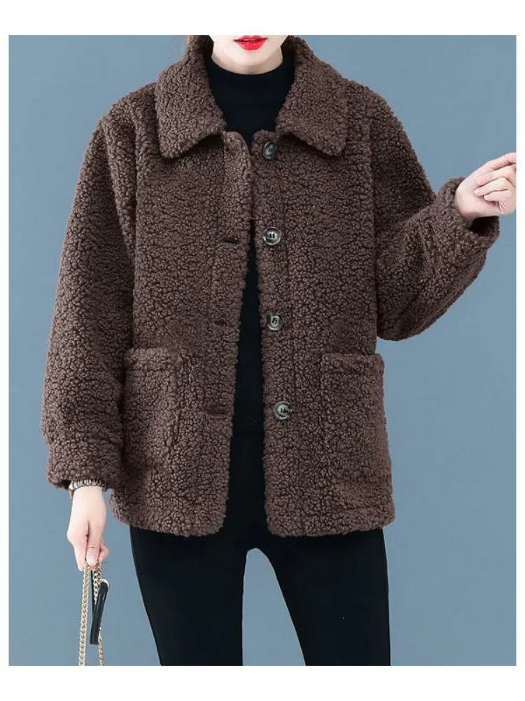 Faionable ort Outerwear Women's Loose Fit Leather Jaet Spring Autumn Design Large Size Button up Pure Color Versatile