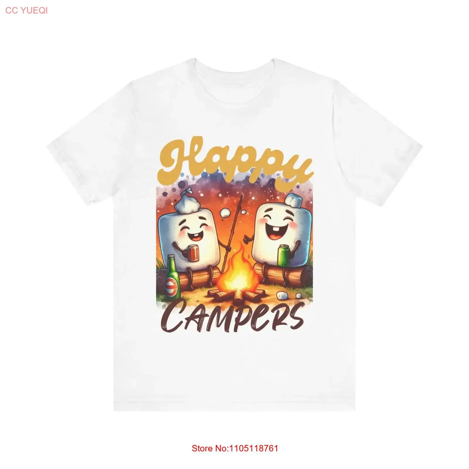 Camping Couple shirts Marshmallow Summer Jersey  T Shirt vintage Washed Stylish Comfortable Versatile Stretched Unisex