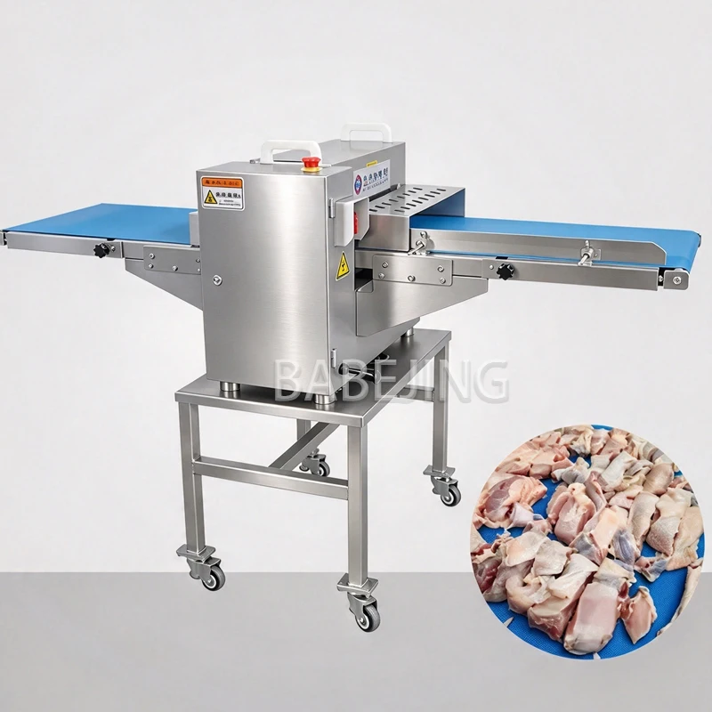 Fresh Meat Strip Cutting Machine, Commercial Meat Dicing Slicer, Conveyor Type Meat Processing Machinery