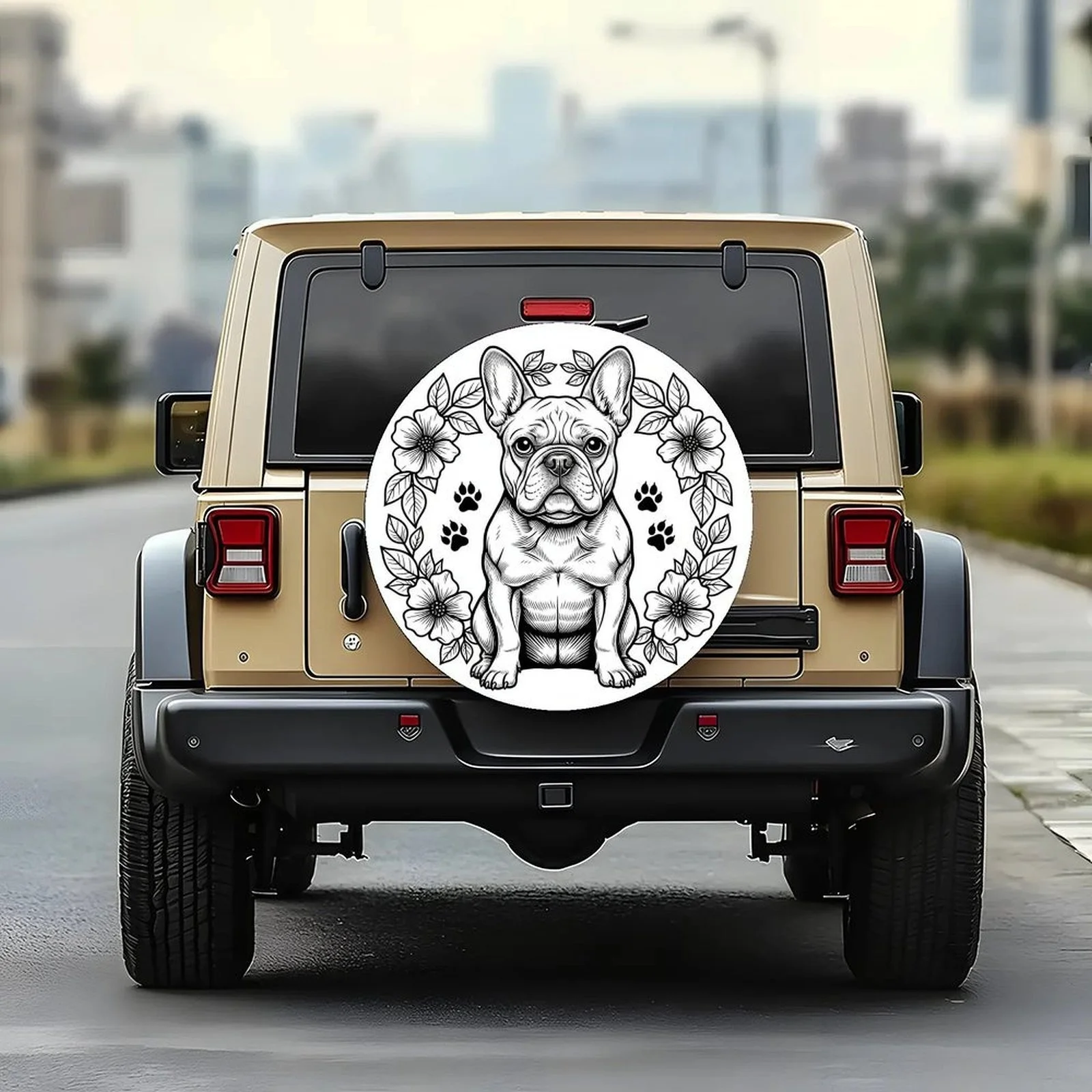 French Bulldog Tire Cover Floral Frame Graphic Waterproof Spare Wheel Protector Universal Fit