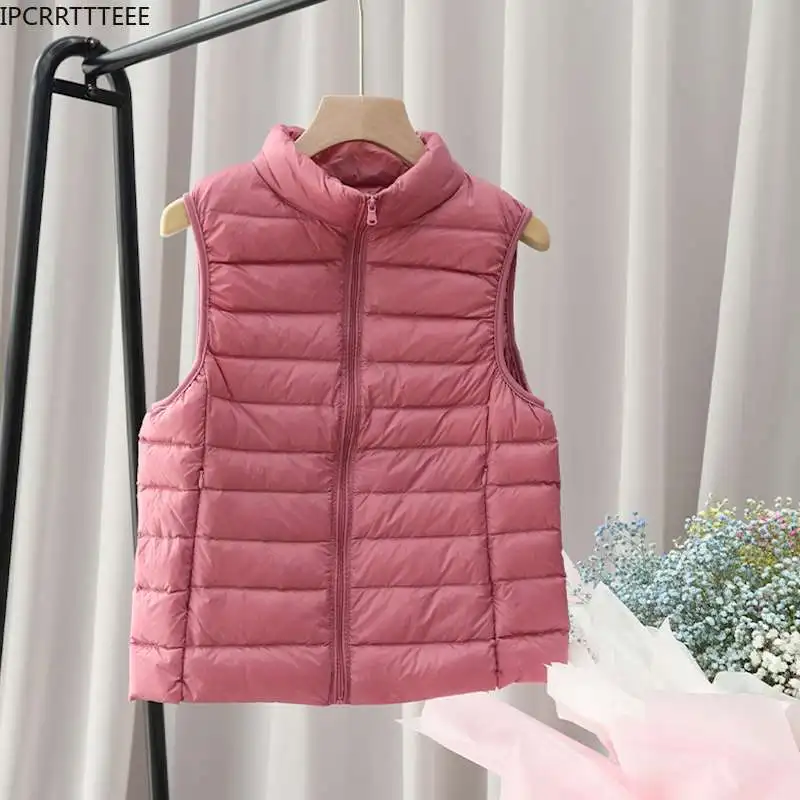 Down Vest Jacket Women Hooded Ultra Thin 90% Ultra Light Duck Down Coat Female Winter Large Sizes Solid Portable Warm Vest Woman