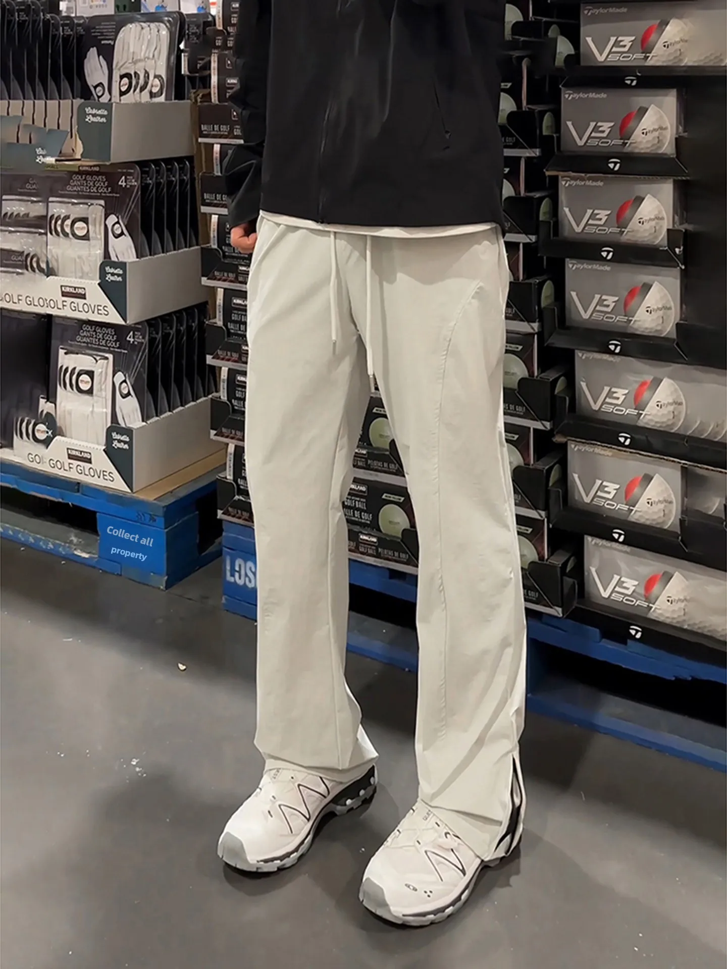 

American Sle Outdoor Waterproof Casual Pants Men's Autumn Straight Leg Zigzag Cut Micro Flared Trousers Side Zipper