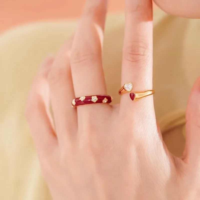 

Стерлингового серебра 925, шикарная эмаль, нерегулярные лепестки, регулируемое открывающееся кольцо для женщин, ювелирные изделия, минималистичные аксессуары