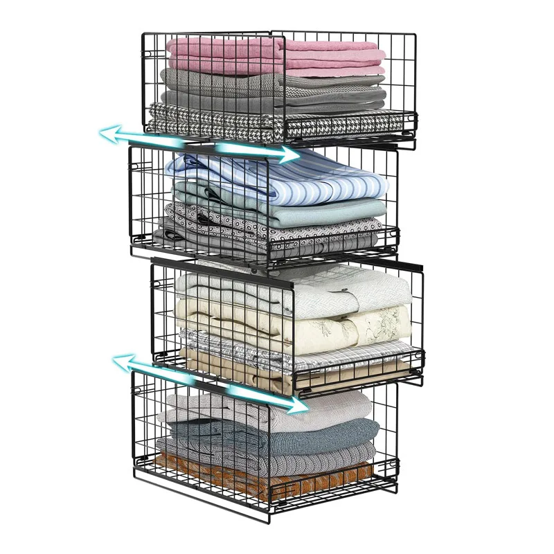 

Foldable drawer rack room wrought iron wardrobe storage basket stackable slide rail storage basket