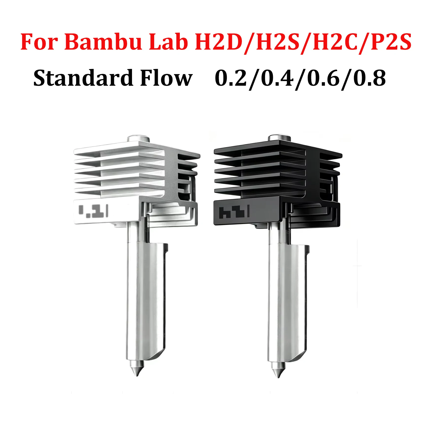 For Bambu Lab P2S X2D Integrated Hardened Steel H2D H2C Nozzle Kit 0.2/0.4/0.6/0.8mm High-Precision Same As Original Quality