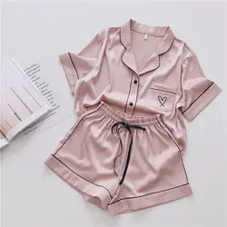 2pcs/set women's pajamas set ice silk student home wear two sets of large size cardigan short sleeve shorts young girls clothes