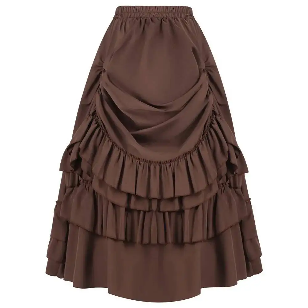 High Brown Ruffled Waisted Long Victorian Skirt Steampunk Skirts Womens Party Wear Gothic Vintage Clothes Medieval Costume