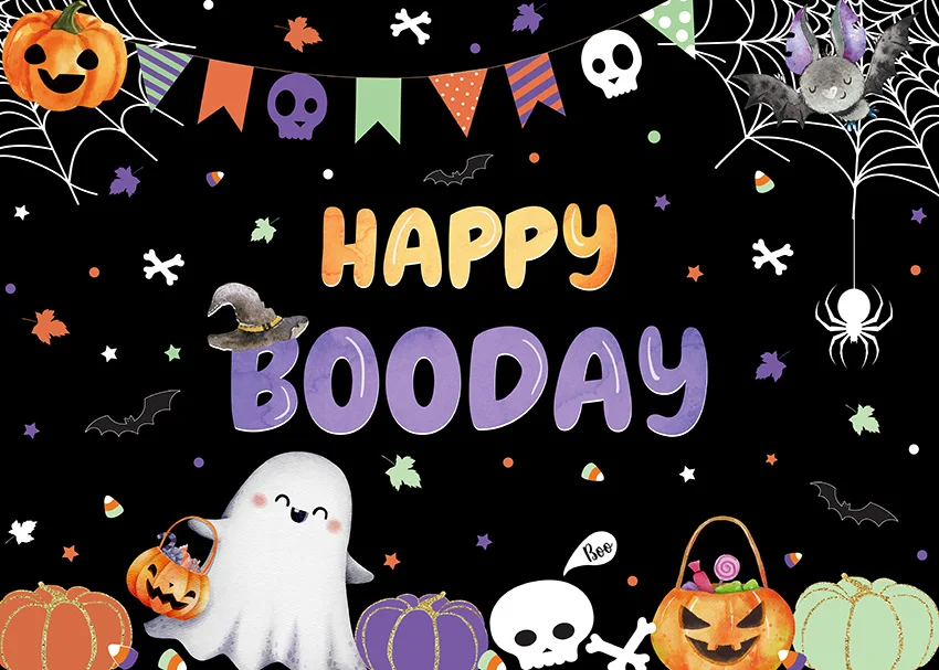 Хэллоуин детский душ фон ужас тыква ведьма летучая мышь паутина призрак ребенок первый день рождения портрет фото фон Декор