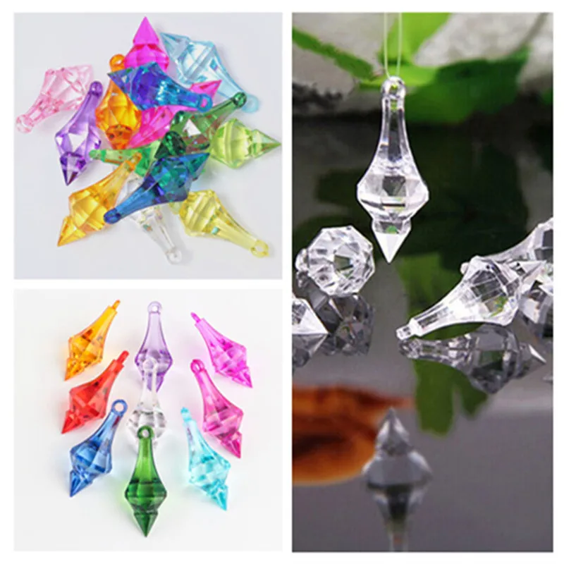 20Pcs Acrylic Beads Crystals 18*46mm Hanging Pendant Pointed Drop Chandelier Wedding Party DIY Home Decoration