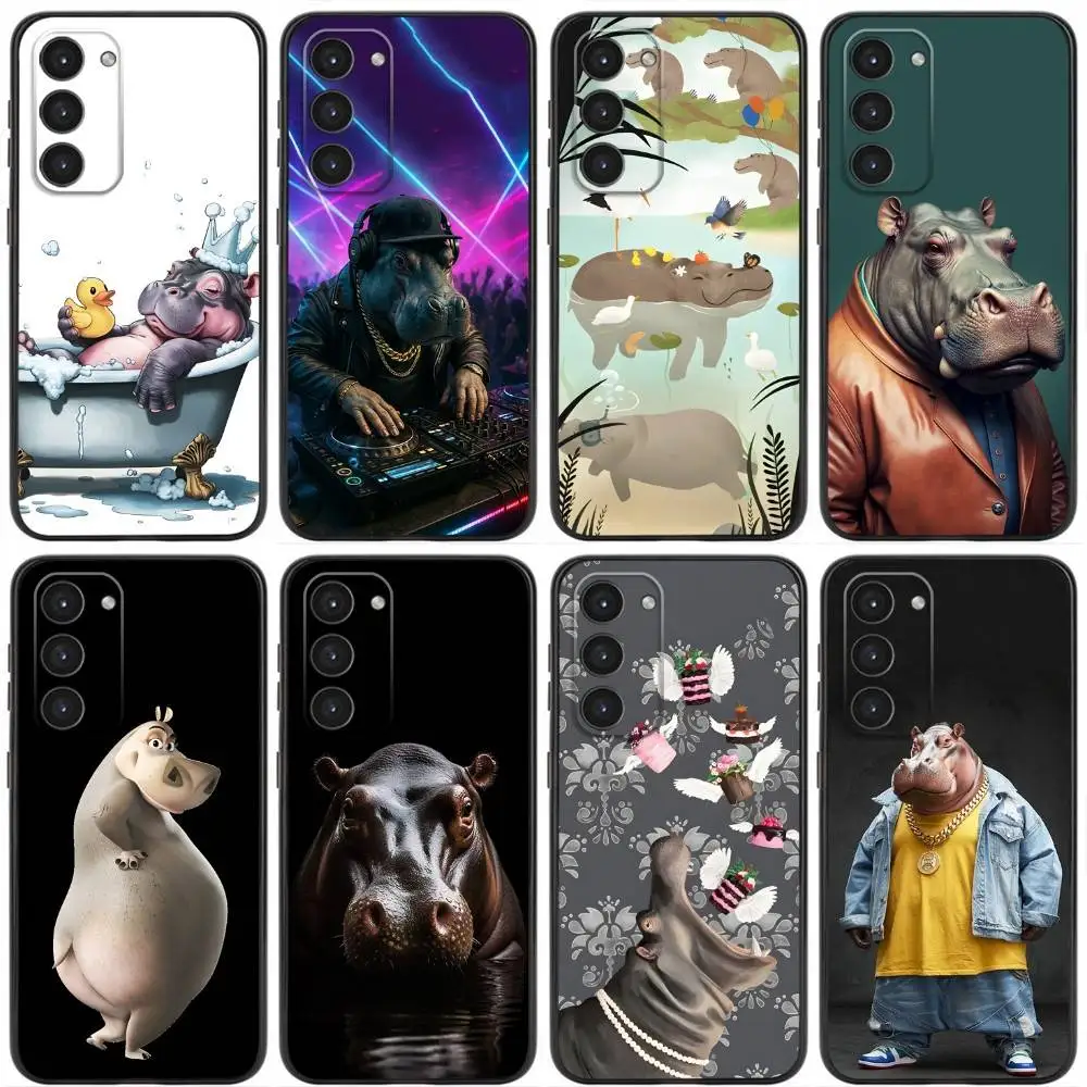 Cool Hippo Hippopotamus Phone Case For Samsung Galaxy A20,21s,22,31,32,52,53,72,73,80,91 Soft Liquid Silicone Black Cover