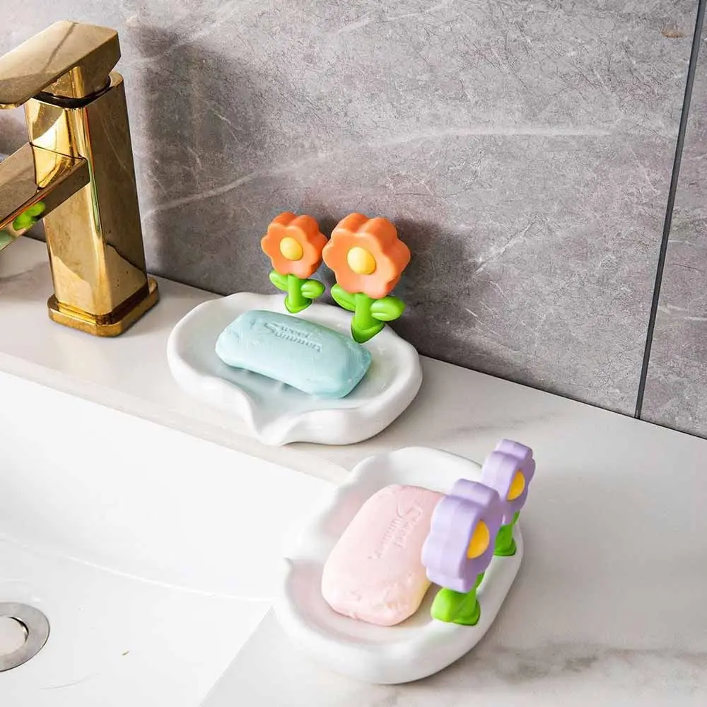 Self Draining Ceramic Soap Dishes No punching Flower Shape Soap Box No Water Accumulation Keep Soap Bars Dry Soap Holder