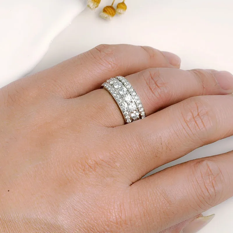 CxsJeremy Solid 14K Au585 White Gold Moissanite Men's Ring 9mm Width Full Eternity Luxury Wedding Band for Anniversary Gifts