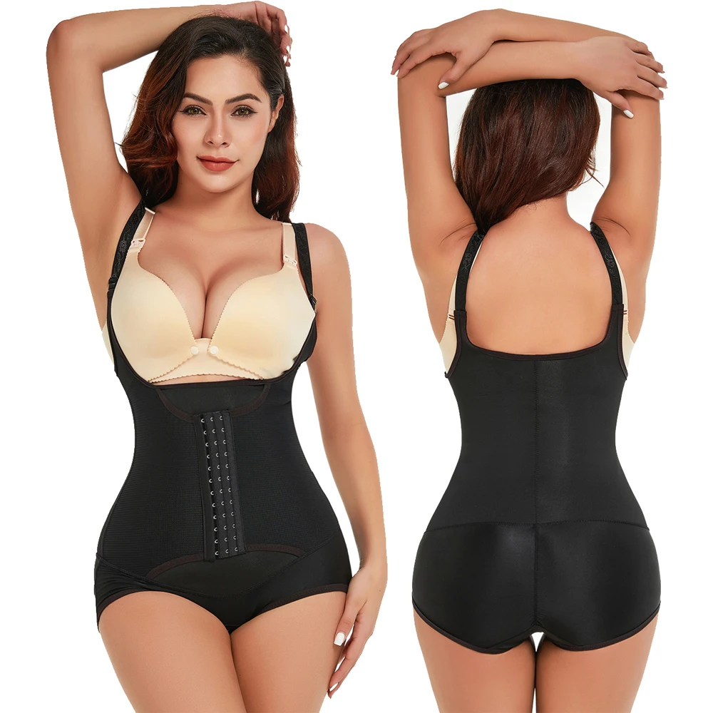 

Women Fajas Colombianas Originales Body Shaper Bodysuit Tummy Control Open Crotch Shapewear Strap Waist Compression Bodysuit