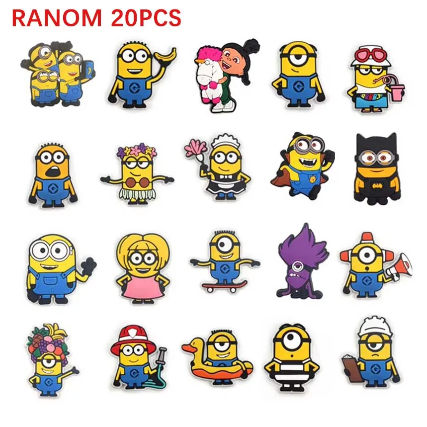 12-20pcs/set Cute Random Minions Series ​for Shoe Charms Accessories for Classic Clog Shoe Decoration Fit Wristband Kids Gifts