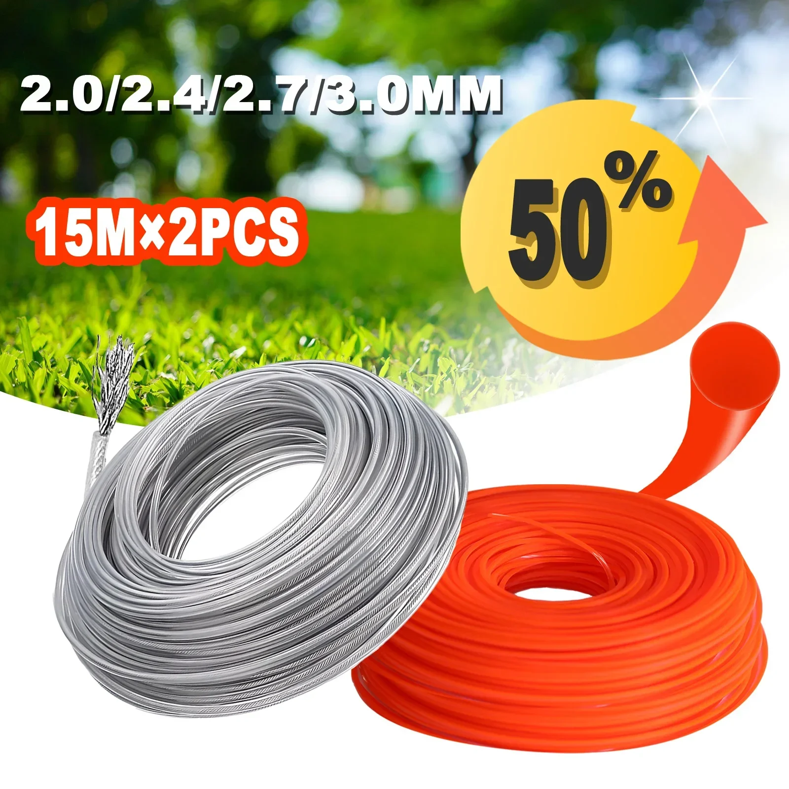 COSY2PC 2.0/2.4/2.7/3.0mm*15/25m Grass Trimmer Line Nylon Wire Brush Cutter Rope Steel Grass Trimmer Line Lawn Mower Replacement