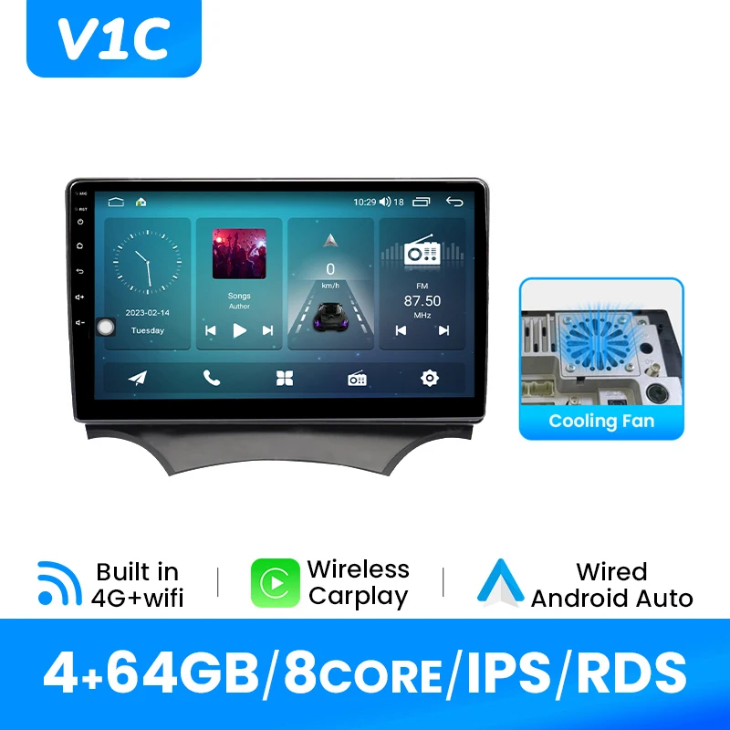 9Inch 2Din Android 14 Autoradio Voor Ford KA 2008-2014 Draadloze CarPlay Android Auto 1280*720 HD Touchscreen GPS DSP 4G Wifi