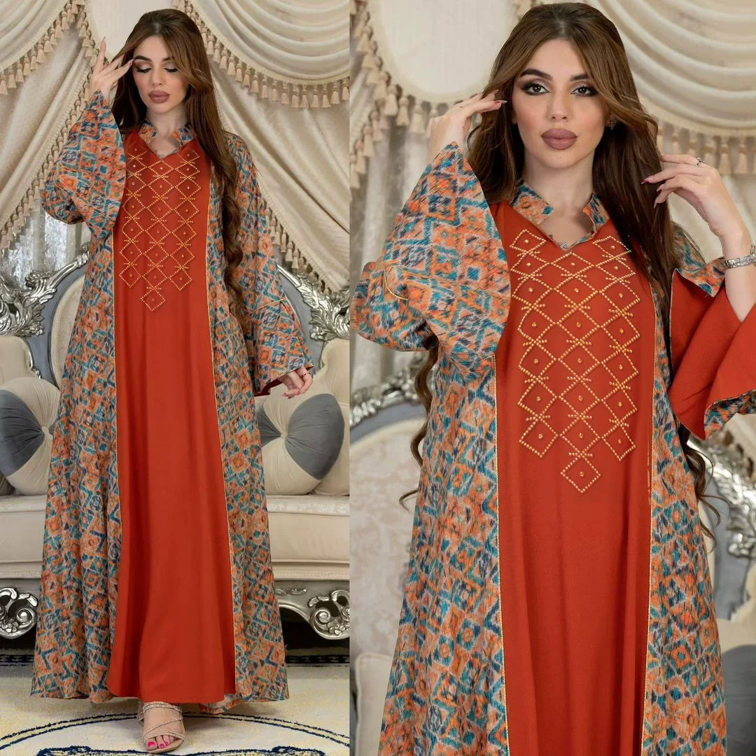 Eid Muslim Party Dress for Women Diamond Flare Sleeve Ramadan Abaya Belt Morocco Kaftan Vestidos Largos Dubai Robe Jalabiya